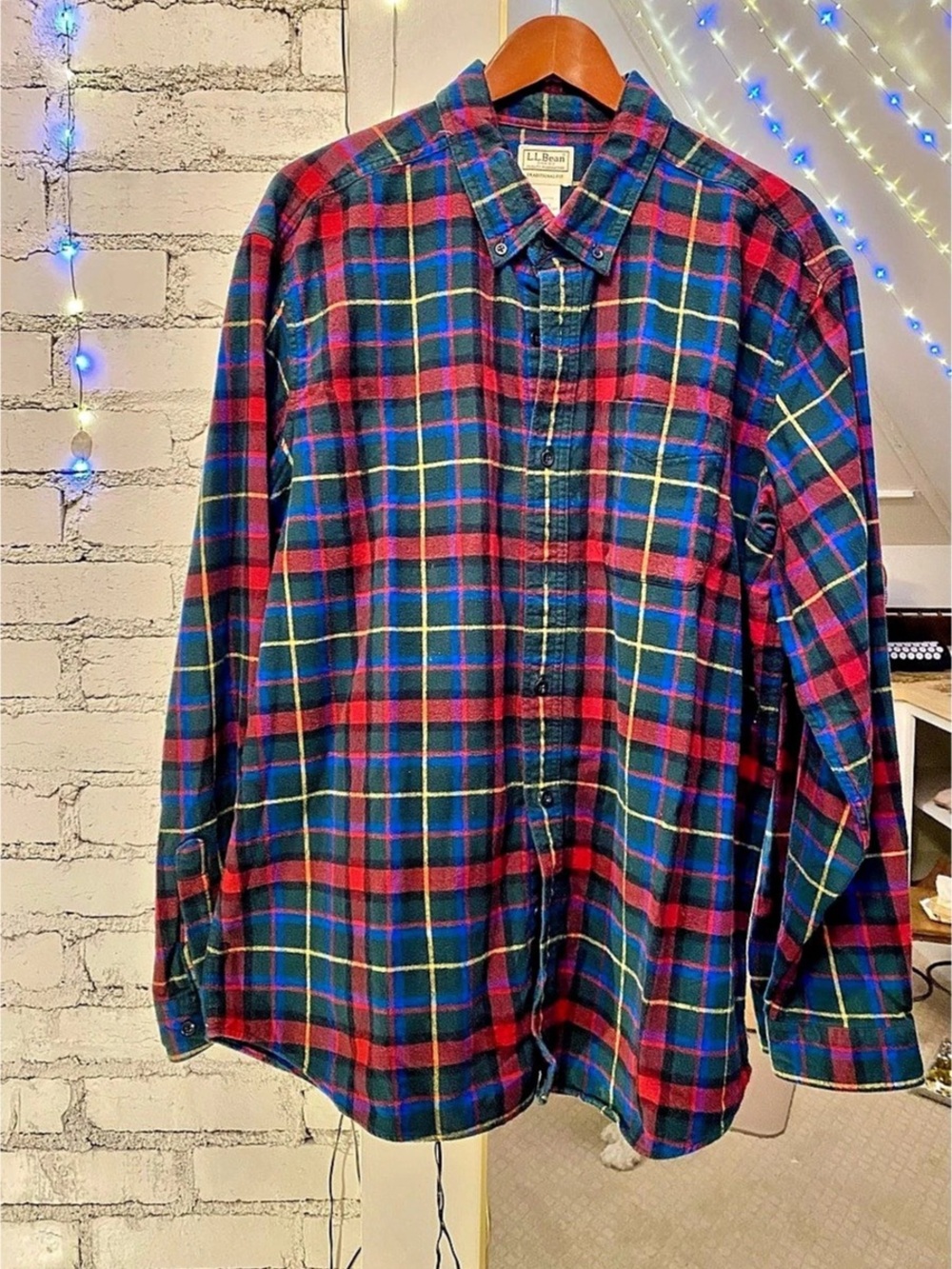 L.L.Bean Scotch Plaid Flannel Shirt, Traditional Fit Men's Blue & Red XL - Picture 3 of 4